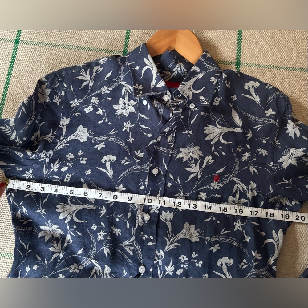 Carolina Herrera Men's Linen Blue Floral Print Button Down Shirt - Size 15 - Picture 11 of 11